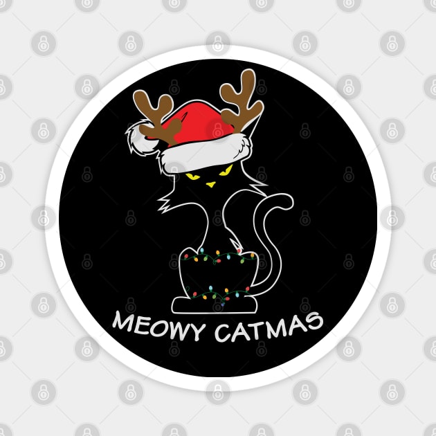 Meowy Catmas Ugly Christmas Sweater Gift for Cat Lovers Magnet by BadDesignCo